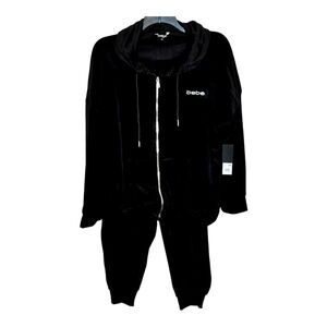 bebe sport Black Velour Hooded Track Suit Size 3X Bling NWT
